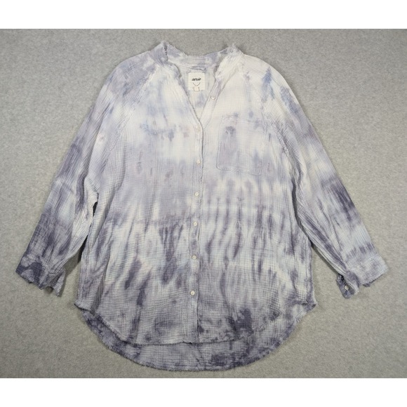 aerie Tops - Aerie Women Top Medium Tie Dye Gauze Relax Oversize Raw Hem Periwinkle
